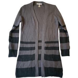 In Love With Derek Women Sweater M Gray Cardigan Striped Long Sleeve Open Front